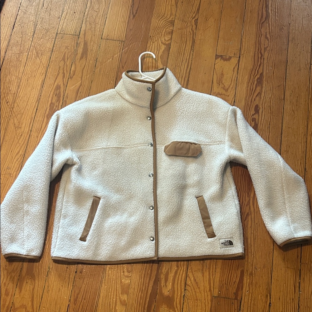 The North Face Off-White and Brown Fleece Jacket